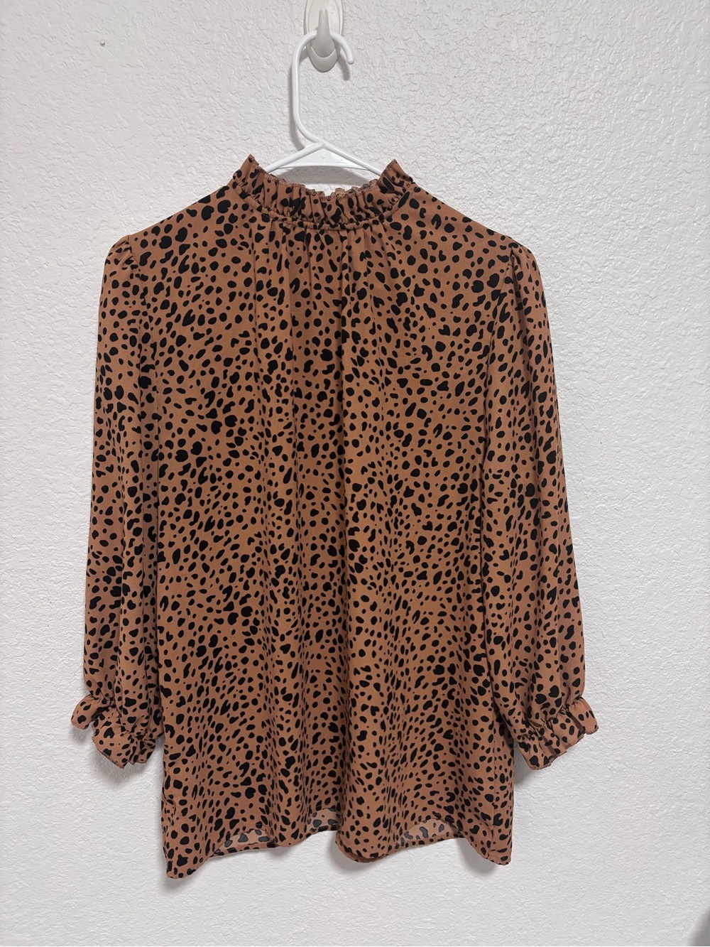 Mock Neck Leopard Print Blouse in Brown